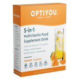 Optiyou 5-in-1 multivitamin drink orange sachets with zinc and vitamin C for immune support and energy.