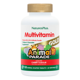 NaturesPlus Animal Parade Gold 120 cherry flavor sugar-free chewable tablets for children.