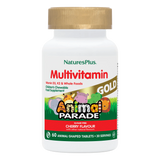 Nature's Plus Animal Parade Gold children's chewable multivitamin 120 cherry tablets with probiotics and Vitamin K2 for immune and bone support.