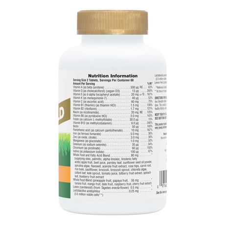 NaturesPlus Animal Parade Gold 120 assorted chewable tablets nutritional information label.