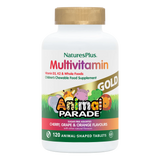 Nature's Plus Animal Parade Gold children's chewable multivitamin 120 assorted tablets with probiotics and Vitamin K2 for immune and bone support.