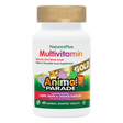 Nature's Plus Animal Parade Gold children's chewable multivitamin 60 assorted fruit tablets with probiotics and Vitamin K2 for immune and bone support.