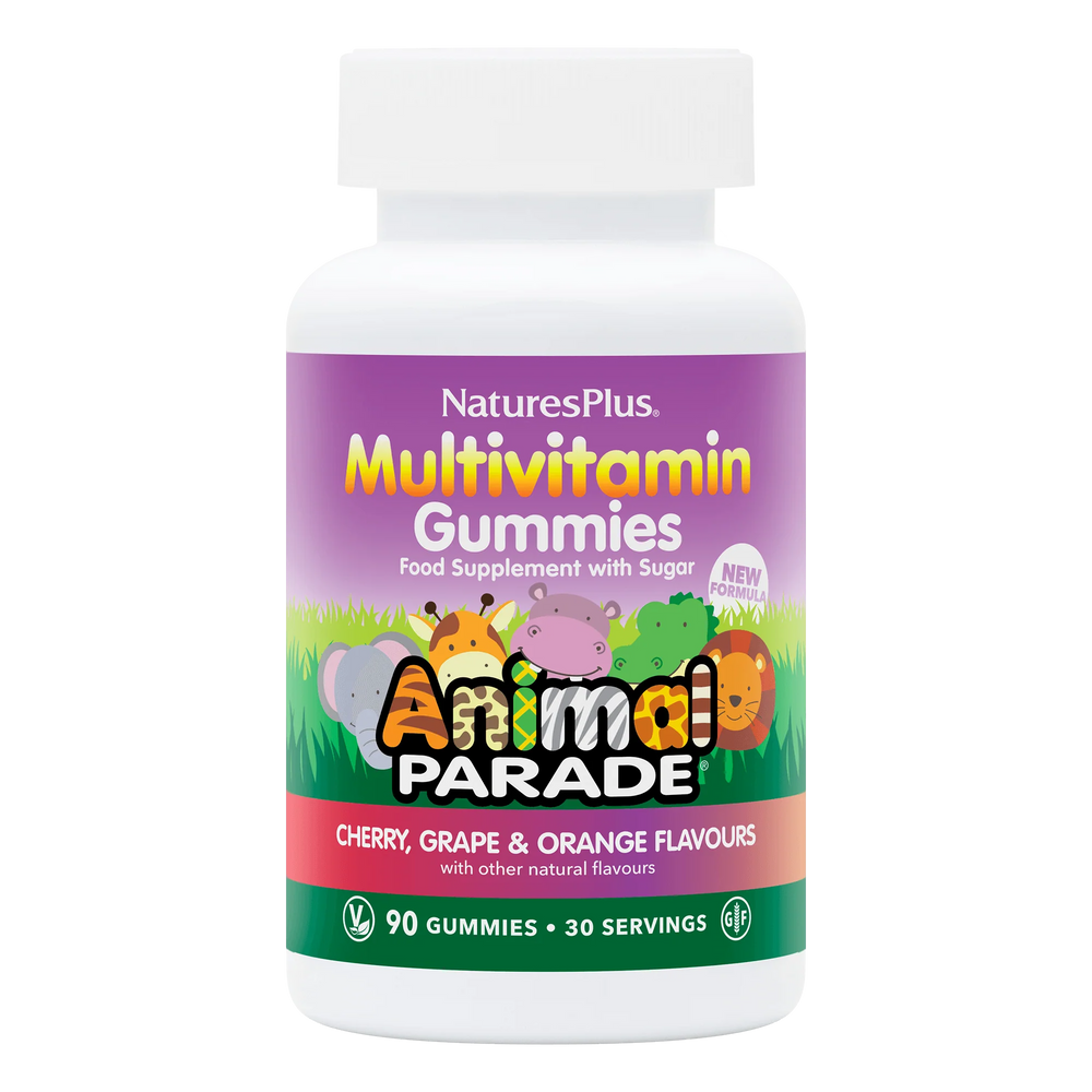 Nature's Plus Animal Parade children's chewable multivitamin 180 tablets cherry flavour for immune and growth support.