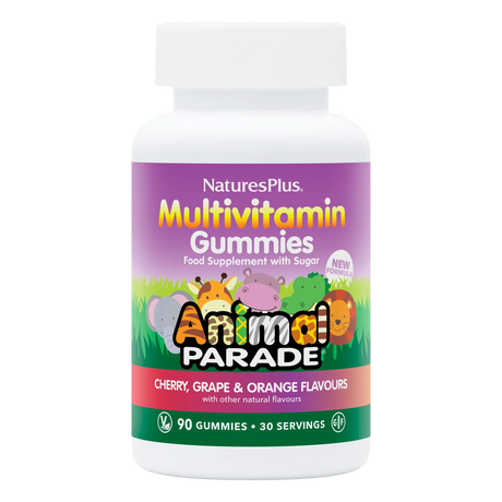 Nature's Plus Animal Parade children's chewable multivitamin 180 tablets cherry flavour for immune and growth support.