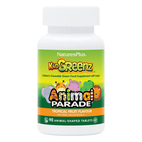 Nature's Plus Animal Parade KidGreenz children's chewable green food supplement 90 tablets for immune and digestive support.