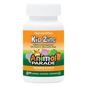 NaturesPlus Kid Zinc Children's Food Supplement bottle with Animal Parade branding on a white background
