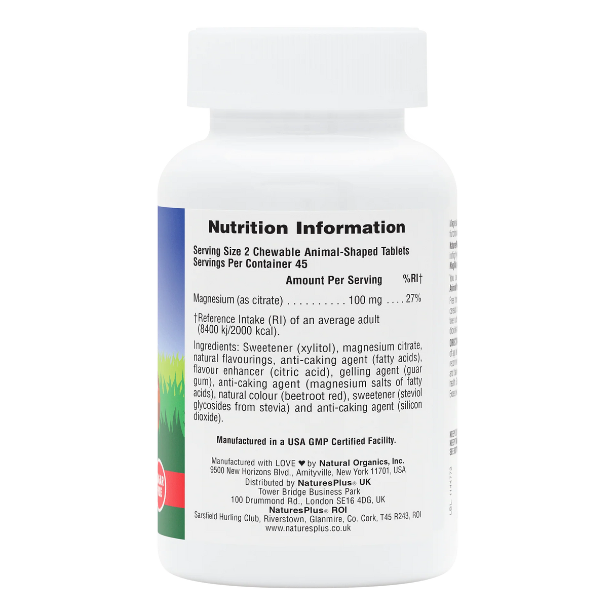 NaturesPlus Animal Parade MagKidz 90 sugar-free tablets nutritional information and supplement facts.