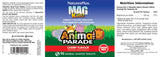 NaturesPlus Animal Parade MagKidz 90 cherry flavored tablets full label with nutrition facts, directions, and vegan certification.