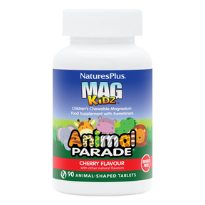 Nature's Plus Animal Parade MagKidz children's chewable magnesium 90 tablets cherry flavour for muscle and nervous system support.