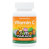 Nature's Plus Animal Parade sugar-free children's Vitamin C chewable 90 tablets orange flavour with bioflavonoids for immune and antioxidant support.