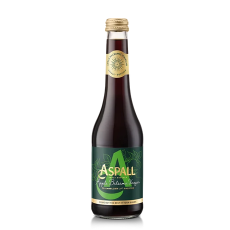 A bottle of Aspall Apple Balsamic Vinegar, a product from Suffolk designed to embellish and sweeten dishes.
