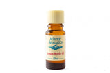 A 10ml amber glass bottle of Atlantic Aromatics Lemon Myrtle Oil with a cream-colored ribbed cap on a white background.