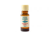 A 10ml amber glass bottle of Atlantic Aromatics Organic Rosemary Oil with a cream ribbed cap on a white background.
