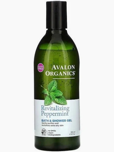 Avalon Organics Revitalizing Peppermint Bath & Shower Gel bottle on a white background