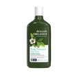 Avalon Organics Scalp Treatment Tea Tree Conditioner bottle with tea tree leaf illustration.
