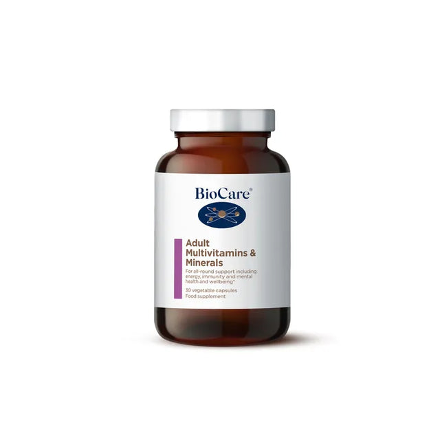 A 75g jar of BioCare Children's Complete Multinutrient powder food supplement for growth, cognitive development, and immunity, featuring a white and purple label and silver cap, isolated on a white background.