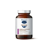 A 75g jar of BioCare Children's Complete Multinutrient powder food supplement with a white and purple label and silver cap, isolated on a white background.