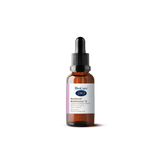 A 15ml amber glass dropper bottle of BioCare Nutrisorb BioMulsion D liquid emulsified vitamin D3 for immune and bone support, featuring a white and purple label, isolated on a black background.