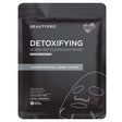 BeautyPro Detoxifying Bubbling Cleansing Mask package. Black with white text; features activated charcoal, ginseng, tea tree; suitable for all skin types.