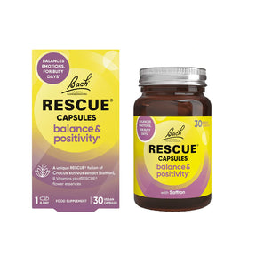 Bach Rescue Balance and Positivity capsules with saffron and vitamins.