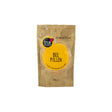 A 200g brown paper pouch of Bee Pollen featuring a bright orange circular label and illustrations of bees and hives.