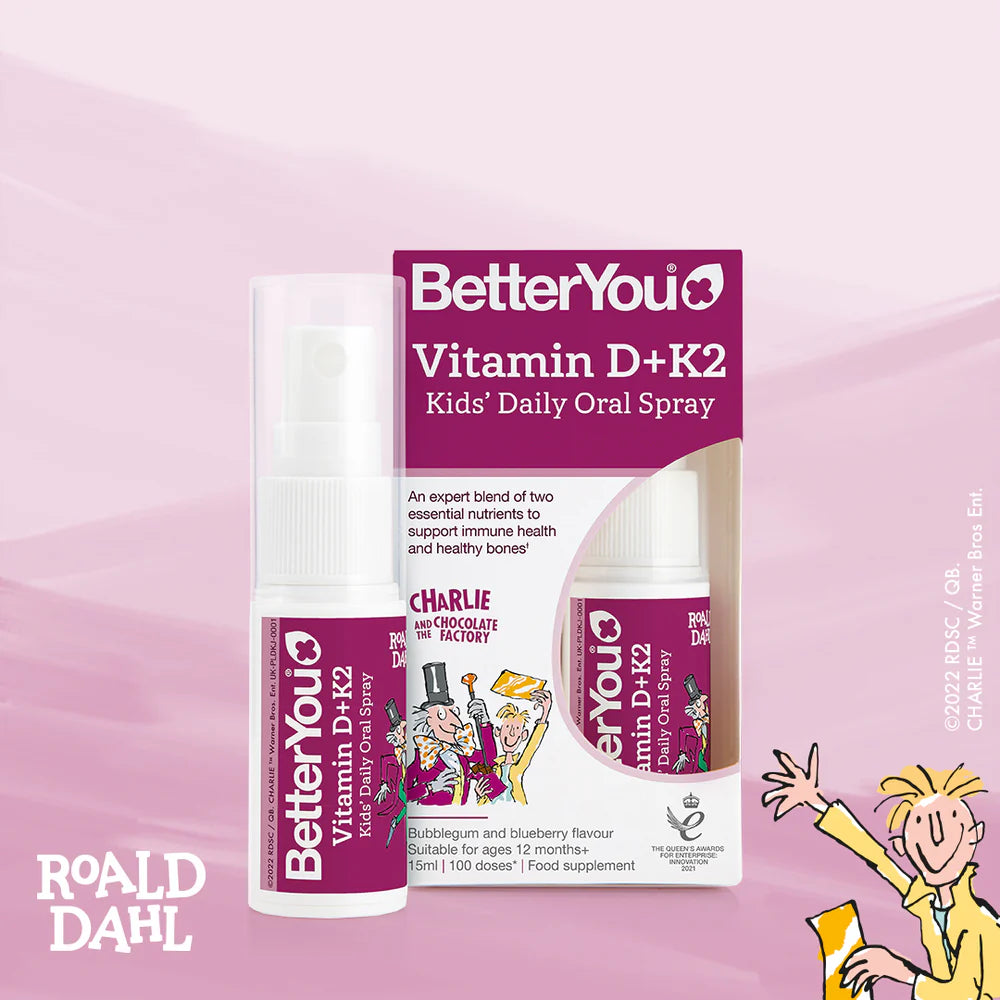 BetterYou Vitamin D & K2 Kids Oral Spray – vitamin D3 and K2 spray to support children’s bone, teeth and immune health.