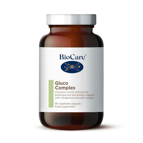 BioCare Gluco Complex supplement bottle on a white background