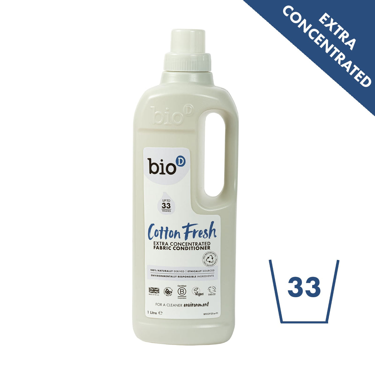 Bio-D Cotton Fresh laundry detergent bottle on a white background