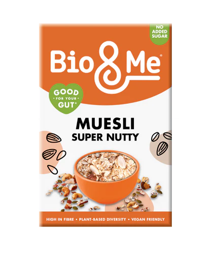 Bio and Me Super Nutty Muesli 450g gut health prebiotic breakfast cereal with 15 plant ingredients Ireland health store.