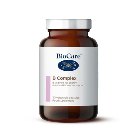 Biocare B Complex supplement bottle on a white background