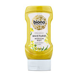 Biona Organic Medium Hot Mustard, a classic German recipe in a 320ml squeeze bottle.