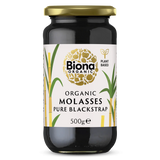Biona Organic Pure Blackstrap Molasses, 500g glass jar of plant-based sweetener.
