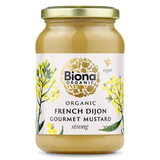 Biona Organic French Dijon Gourmet Mustard, 200g glass jar of strong vegan mustard.
