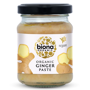 Biona Organic Ginger Paste, glass jar of vegan ginger paste for cooking.