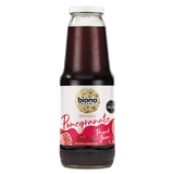 A 1-liter glass bottle of Biona Organic Pomegranate Pressed Juice.