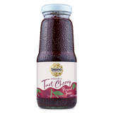 A 200ml glass bottle of Biona Organic Tart Cherry Pressed Juice.