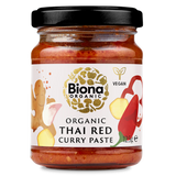 Biona Organic Thai Red Curry Paste, 125g glass jar of vegan curry paste.