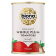 Biona Organic Whole Plum Tomatoes in a rich tomato juice, 400g BPA-free can.