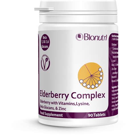 Bionutri Elderberry Complex capsules with Vitamin C Zinc and L-Lysine for immune support and antioxidant protection 90 capsules.