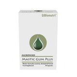 Box of QBionutri Mastic Gum Plus supplement on a white background