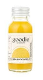 Goodie by Cannumo miniature fermented sea buckthorn drink, shot-sized bottle for daily wellness.
