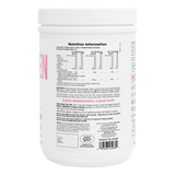 Back of tub label for NaturesPlus Collagen Peptides Berry Lemonade powder showing nutrition facts per serving, amino acid profile, and "Clean Ingredients, Clean Taste" quality guarantee.