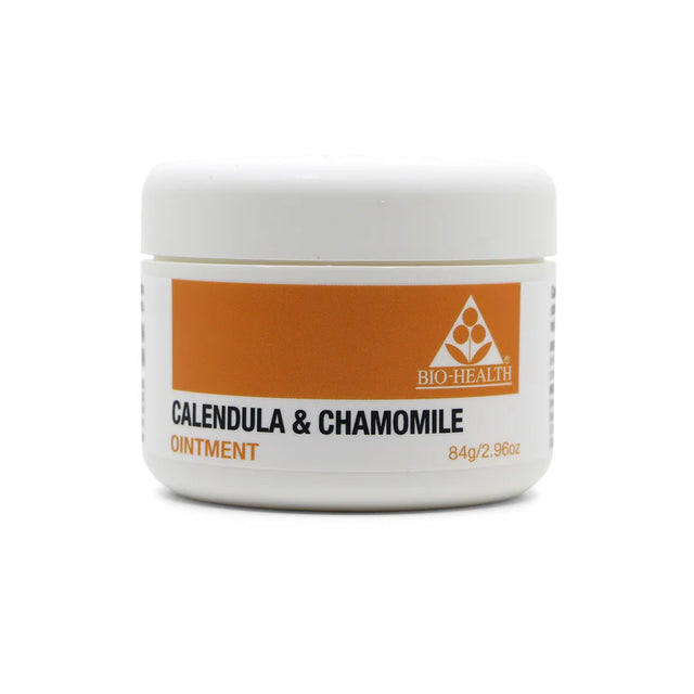Bio-Health Calendula and Chamomile Ointment in an 84g white jar.