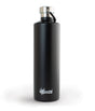 A 1-liter matte black Cheeki water bottle with a silver cap and black carry loop.