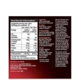 A nutritional information label for Cherry Active concentrate, showing a table with energy, carbohydrate, and anthocyanin content, alongside a list of ingredients and serving suggestions.