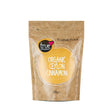 A 250g brown paper pouch of True Organic Ceylon Cinnamon with a yellow logo and cinnamon stick illustrations.