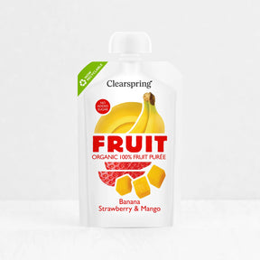 Clearspring Organic 100% Fruit Purée pouch (Banana, Strawberry & Mango).