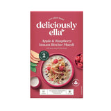 Deliciously Ella Apple & Raspberry Instant Bircher Muesli, a 100% plant-based, gluten-free, and high-fiber cereal mix with juicy raisins and chia seeds.