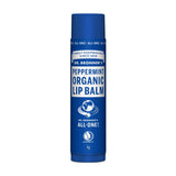 Dr. Bronner’s Peppermint Organic Lip Balm, a 4g stick formulated with organic ingredients.