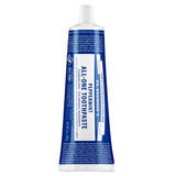 Dr. Bronner's Peppermint All-One Toothpaste, 5oz tube with 70% organic ingredients.